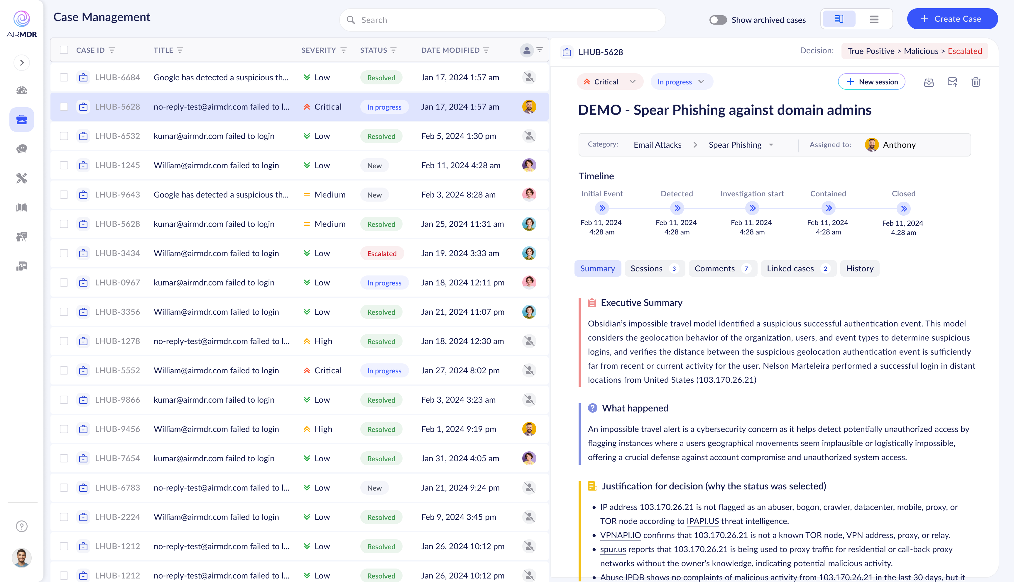 Tabbed case detail emerging